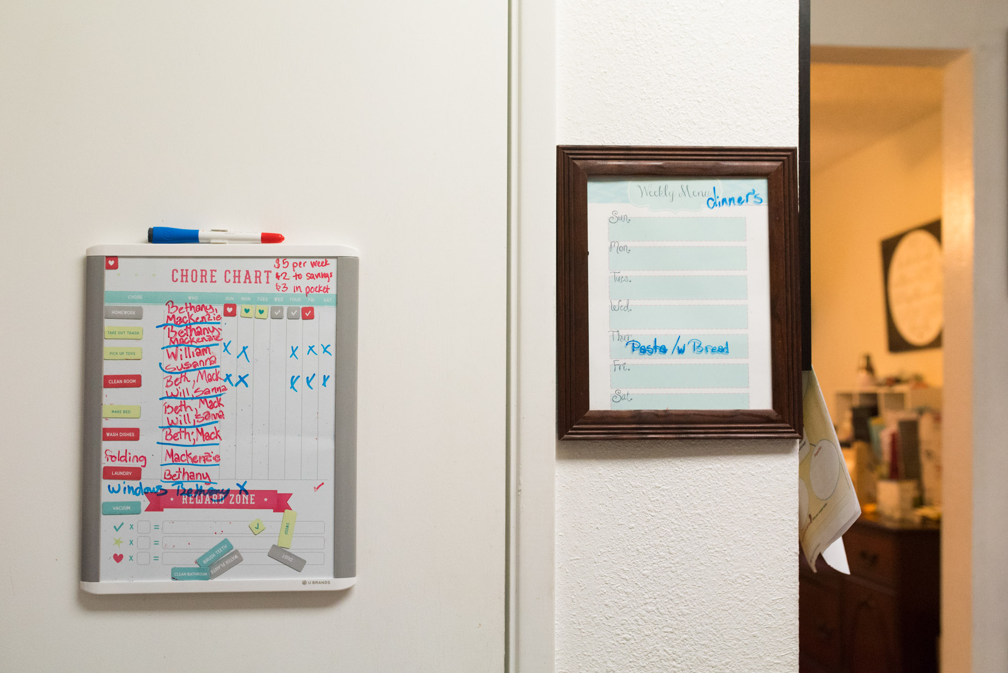family chore chart and meal planner - documentary photography military families