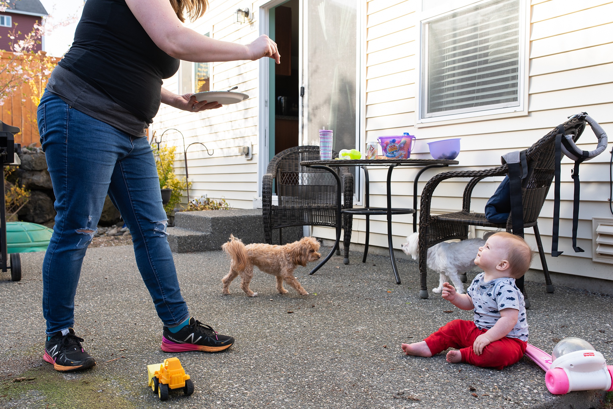 mom gently scolds baby