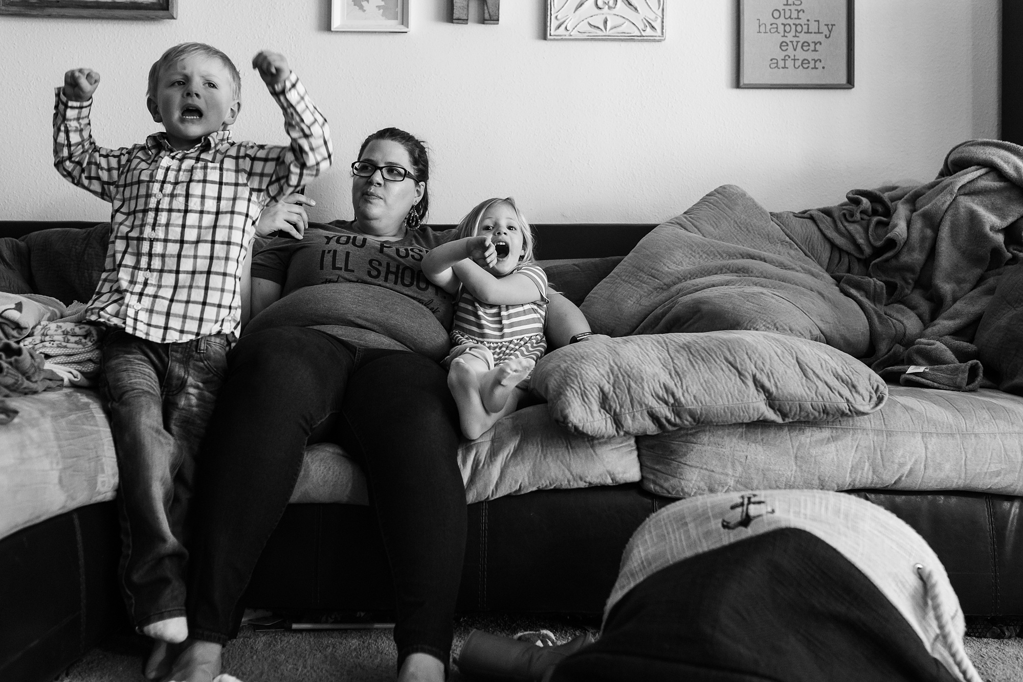 siblings squabble over what show to watch on TV - military family photography